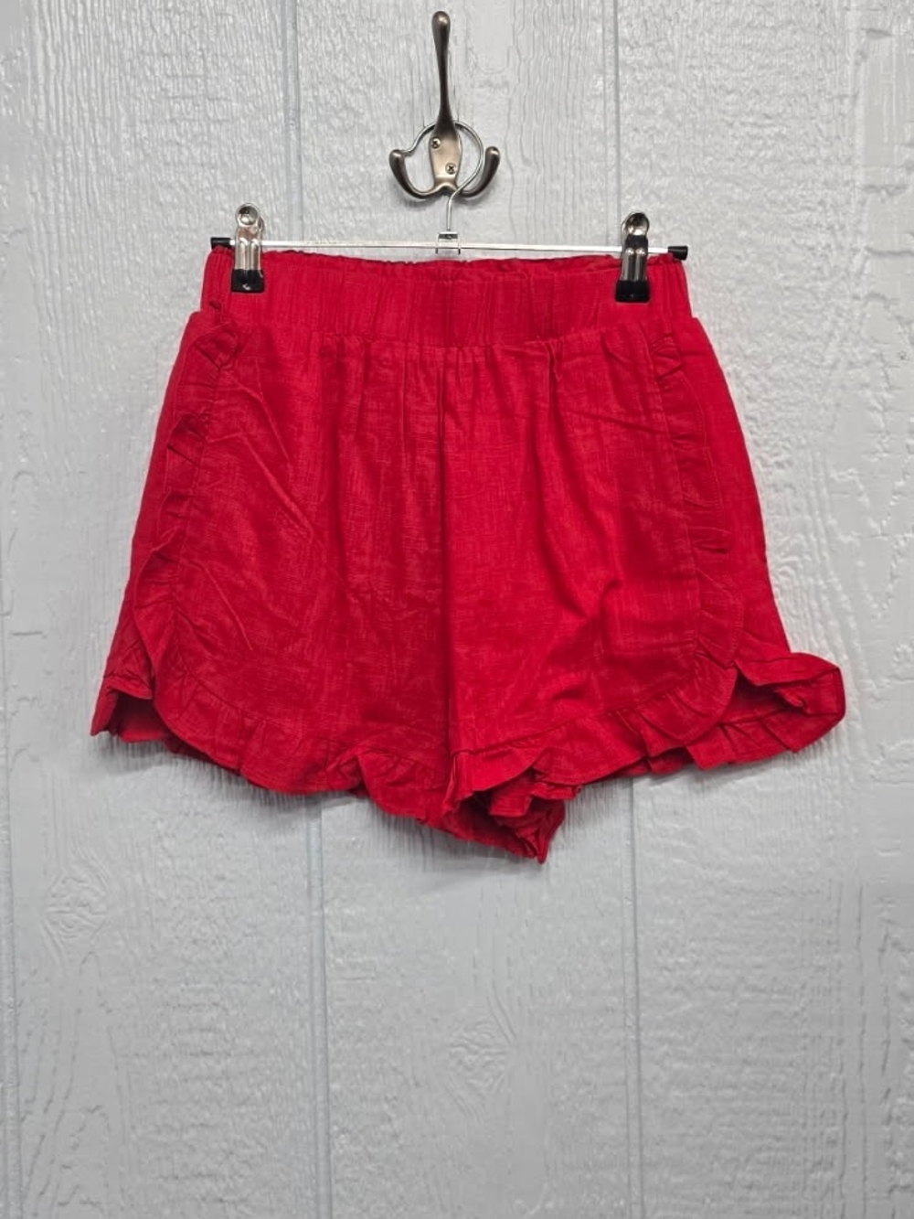 New Small Women's Red Ruffle Hem Pull-On Shorts